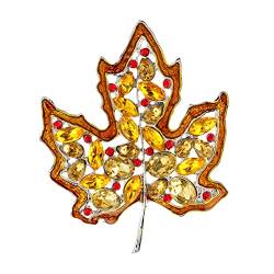 Pins für Rucksäcke Brooches Crystal Maple Leaf Brooches for Men Gold Metal Leaf Pins Brooch Fall Party Jewelry Brooches Fashion Decoration (Color : Yellow, Size : 2.4 inch) (Color : Yellow_2.4 inch) von ViLLeX