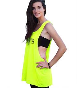 Vibrha Damen Fitness Tank Top - Oversized Fluo Top für Tanz Yoga Workout Bodybuilding Gelb XS von Vibrha