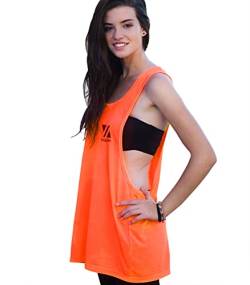 Vibrha Damen Fitness Tank Top - Oversized Fluo Top für Tanz Yoga Workout Bodybuilding Orange L von Vibrha