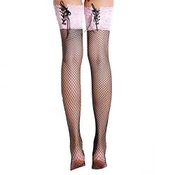 VicSec Damen Halterlose Strümpfe Nahtstrümpfe mit Spitze für Frauen, Overknee Strümpfe Sexy Ladies Long Tube Net Socken Fischnetz Strumpfhose Netz Stockings für Party Kostüm-Rosa von VicSec