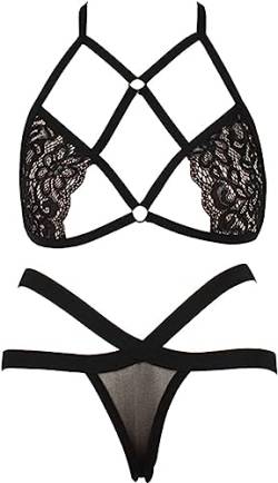 VicSec Damen Reizwäsche Dessous Set 2-Teil BH und Höschen String Tanga Spitze Push-Up Verführerisches Damen Body Unterwäsche Babydoll Nachtwäsche Spitze Heißen Sexy Kreuz und quer Dessous Set von VicSec