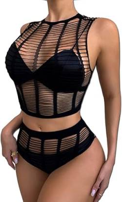 VicSec Damen Sexy Mesh Dessous Set Fischnetz Babydoll Mini Kleid Free Size Bodysuit Nachtwäsche Unterwäsche Sexy Perspektiv Erotische Dessous Lingerie Erotik Reizwäsche von VicSec