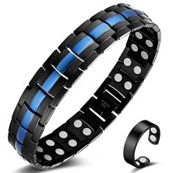 Vicmag Herren Magnetarmbänder Titanstahl Magnet Armband Ultra Stärke Doppelreihig 3500 Gauss Armband Brazaletes mit Einstellwerkzeug & Schmuck Geschenkbox (Schwarze blaue Linie) von Vicmag