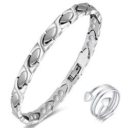 Vicmag Magnetarmband Damen Titanstahl Ultral-Festigkeit magnetisch Armband Geschenk mit Entfernungswerkzeug (Silber X-Form Design) von Vicmag