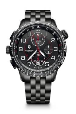 Victorinox Herren-Uhr AirBoss Mach 9 Black Edition, Herren-Armbanduhr, mechanisch, Gehäuse-Ø 45 mm, Armband 22 mm, 199 g, Schwarz von Victorinox