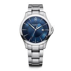 Victorinox Herren-Uhr Alliance, Herren-Armbanduhr, analog, Quarz, Wasserdicht bis 100 m, Gehäuse-Ø 40 mm, Armband 21 mm, 133 g, Silber/Blau von Victorinox