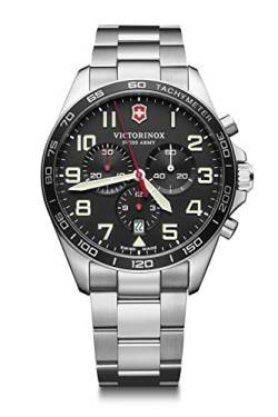 Victorinox Herren-Uhr FieldForce Chrono, Herren-Armbanduhr, analog, Quarz, Wasserdicht, Gehäuse-Ø 42 mm, Armband 21 mm, 146 g, Silber/Schwarz von Victorinox