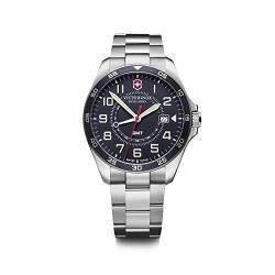 Victorinox Herren-Uhr FieldForce GMT, Herren-Armbanduhr, analog, Quarz, Wasserdicht bis 100 m, Gehäuse-Ø 42 mm, Armband 21 mm, 135 g, Silber/Blau von Victorinox