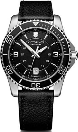 Victorinox Herren-Uhr Maverick, Herren-Armbanduhr, analog, Quarz, Wasserdicht bis 100 m, Gehäuse-Ø 43mm, Leder Armband 22 mm, 93 g, Schwarz von Victorinox