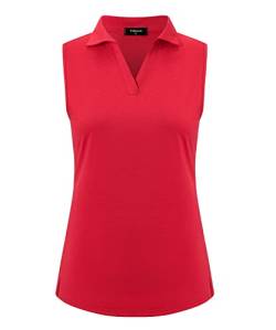Vidusou Ärmelloses Damen-Poloshirt, leicht, Tennis-Sport-Oberteil, Revers Rot, Mittel von Vidusou