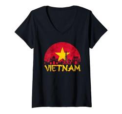 Damen Vietnam Vietnamesische Flagge Hanoi Saigon Asien T-Shirt mit V-Ausschnitt von Vietnam