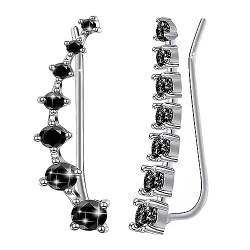 1 Paar Damen Ohrringe, Sterling Silber mit 7 Kristallen Symmetrische Ohrringe,Schmuck Ohrklemme Ohrstecker, Für Damen Mädchen Geburtstagsgeschenk(Black) von Viexpand