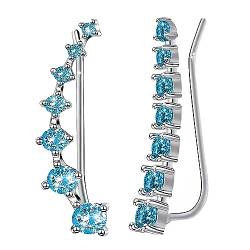 1 Paar Damen Ohrringe, Sterling Silber mit 7 Kristallen Symmetrische Ohrringe,Schmuck Ohrklemme Ohrstecker, Für Damen Mädchen Geburtstagsgeschenk(Blue) von Viexpand