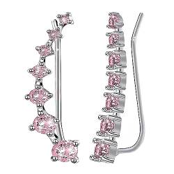 1 Paar Damen Ohrringe, Sterling Silber mit 7 Kristallen Symmetrische Ohrringe,Schmuck Ohrklemme Ohrstecker, Für Damen Mädchen Geburtstagsgeschenk(Pink) von Viexpand