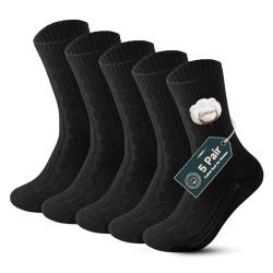 Vihir Dicke Warme Socken Damen 36-40, 5 Paar Schwarz Winter Thermosocken Stricken Wandersocken Atmungsaktiv, Comfort Lang Frauen Socken Baumwolle, Thermo Socken Damen Ohne Bund von Vihir