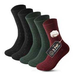 Vihir Dicke Warme Socken Damen 36-40, 5 Paar Winter Thermosocken Stricken Wandersocken Atmungsaktiv, Lang Frauen Socken Baumwolle, Thermo Socken Damen Ohne Bund, Schwarz Grün Rot Einfarbig von Vihir