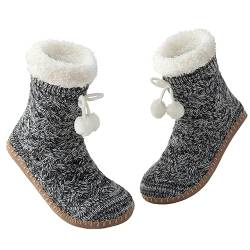 Vihir Hüttensocken Damen & Herren & Winter, Rutschfeste Hausschuh Socken, Dicke Pantoffel Socken, Slipper Socken, Weiche Stoppersocken, Warme Hüttensocken Winter Weihnachtssocken Geschenk 1 Paar von Vihir