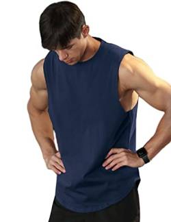 Herren-Sport-Tanktops, Weste, Workout, Bodybuilding, Workout, Fitnessstudio, Shirts, Baumwolle, Ausschnitt, ärmellos, Muskel-T-Shirts Navy blau M von Viisendy Pro