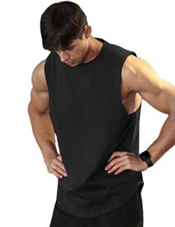 Herren-Sport-Tanktops, Weste, Workout, Bodybuilding, Workout, Fitnessstudio, Shirts, Baumwolle, Ausschnitt, ärmellos, Muskel-T-Shirts Schwarz 2XL von Viisendy Pro