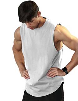 Herren-Sport-Tanktops, Weste, Workout, Bodybuilding, Workout, Fitnessstudio, Shirts, Baumwolle, Ausschnitt, ärmellos, Muskel-T-Shirts Weiss L von Viisendy Pro