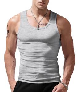 Herren-String-Tanktops aus Baumwolle, ärmellose Tanktops für Fitnessstudio, Workout, Bodybuilding, Fitness, Muskel-T-Shirts Grau L von Viisendy Pro