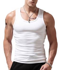 Herren-String-Tanktops aus Baumwolle, ärmellose Tanktops für Fitnessstudio, Workout, Bodybuilding, Fitness, Muskel-T-Shirts Weiss 2XL von Viisendy Pro