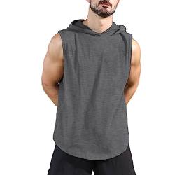 Herren Workout Hoody Tank Tops Athletic Training Bodybuilding Ärmellose Hoodie-Shirts Baumwolle Gym Ärmelloses Muskel-T-Shirt Dunkelgrau M von Viisendy Pro