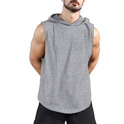 Herren Workout Hoody Tank Tops Athletic Training Bodybuilding Ärmellose Hoodie-Shirts Baumwolle Gym Ärmelloses Muskel-T-Shirt Grau 2XL von Viisendy Pro