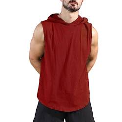 Herren Workout Hoody Tank Tops Athletic Training Bodybuilding Ärmellose Hoodie-Shirts Baumwolle Gym Ärmelloses Muskel-T-Shirt Rot 2XL von Viisendy Pro