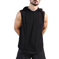 Herren Workout Hoody Tank Tops Athletic Training Bodybuilding Ärmellose Hoodie-Shirts Baumwolle Gym Ärmelloses Muskel-T-Shirt Schwarz XL von Viisendy Pro