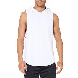 Herren Workout Hoody Tank Tops Athletic Training Bodybuilding Ärmellose Hoodie-Shirts Baumwolle Gym Ärmelloses Muskel-T-Shirt Weiss XL von Viisendy Pro