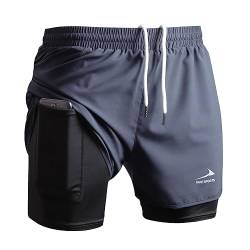 Viisendy Pro Herren 2-in-1 Laufshorts Workout Bodybuilding Trainingsshorts 3 Zoll Outdoor Marathon Joggingshorts Grau 2XL von Viisendy Pro