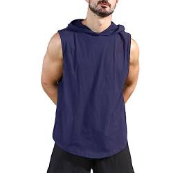 Viisendy Pro Herren Workout Hoody Tank Tops Athletic Training Bodybuilding Ärmellose Hoodie-Shirts Baumwolle Gym Ärmelloses Muskel-T-Shirt Navy blau M von Viisendy Pro