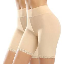Vijamiy Radlerhose Damen Kurz Anti Chafing Nahtlose Unterhose High Waist Panties Shorts aus Spitze für Unter Röcken und Kleidern(Hautfarbe+Hautfarbe,XL) von Vijamiy