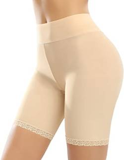 Vijamiy Radlerhose Damen Kurz Anti Chafing Nahtlose Unterhose High Waist Panties Shorts aus Spitze für Unter Röcken und Kleidern(Hautfarbe,XL) von Vijamiy