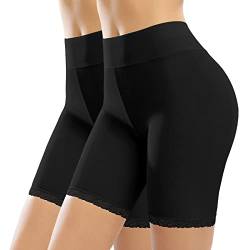 Vijamiy Radlerhose Damen Kurz Anti Chafing Nahtlose Unterhose High Waist Panties Shorts aus Spitze für Unter Röcken und Kleidern(Schwarz+Schwarz,XL) von Vijamiy