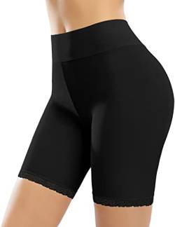 Vijamiy Radlerhose Damen Kurz Anti Chafing Nahtlose Unterhose High Waist Panties Shorts aus Spitze für Unter Röcken und Kleidern(Schwarz,L) von Vijamiy