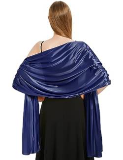 Vijamiy Satin Chiffon Stola Damen Festlich,Stola Für Abendkleid Farbenfrohe Eleganz Weicher Schultertuch Für Brautkleider、Party、Hochzeit、Geschenk(Blau) von Vijamiy