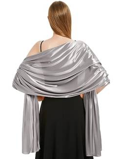 Vijamiy Satin Chiffon Stola Damen Festlich,Stola Für Abendkleid Farbenfrohe Eleganz Weicher Schultertuch Für Brautkleider、Party、Hochzeit、Geschenk(Grau) von Vijamiy