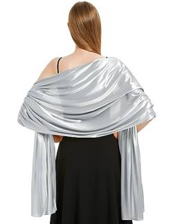 Vijamiy Satin Chiffon Stola Damen Festlich,Stola Für Abendkleid Farbenfrohe Eleganz Weicher Schultertuch Für Brautkleider、Party、Hochzeit、Geschenk(Silber) von Vijamiy