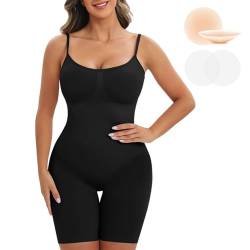 Vijamiy Shapewear Damen Bauchweg Shaping Bodysuit Mit Nippelpads Formende Bodys für Damen Kurze Hose Oberschenkel Reiben Schutz,Nahtloser V-Ausschnitt Verstellbare Träger(Schwarz,L) von Vijamiy