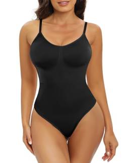 Vijamiy Shapewear Damen Rückenfreier Nahtlos Bodysuit Verstellbarer Schultergurt Tanga Body Shaper Bauchweg Bequemes und Atmungsaktives Material Bodysuit Shapewear(Schwarz,M) von Vijamiy