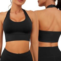 Vijamiy Sport BH Rückenfrei Neckholder BH Damen Push Up Sport Bra Abnehmbar Gepolstert Shock Absorber Sport BH Verstellbarer Schultergurt Fitness Top Yoga Sport(Schwarz,L) von Vijamiy