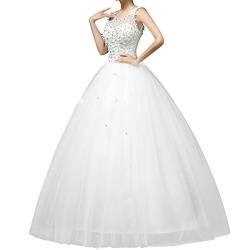 Viktion Damen Lang Hochzeitkleid Damen Hochzeitskleider Brautkleider Damen Hochzeit Kleid weiß lang Abendkleid (L/34) von Viktion