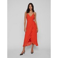 Vila Abendkleid Elegantes Wickelkleid mit Spaghettiträger Volant Rüschen Dress (lang) 6973 in Orange von Vila