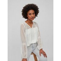 Vila Blusenshirt Lockere Mesh Bluse Shirt Langarm Oberteil VIELLETTE 6083 in Weiß von Vila