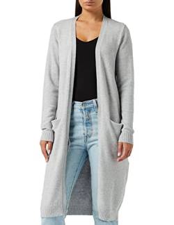 Vila Clothes Damen Strickjacke VIRIL L/S Long Knit Cardigan - NOOS 14042770, Einfarbig, Gr. 40 (Herstellergröße: L), Grau (Light Grey Melange) von Vila