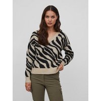 Vila Strickpullover Kuscheliger Strickpullover Jacquard Zebra Animal Muster VIRIL FEAMI 4612 in Beige von Vila