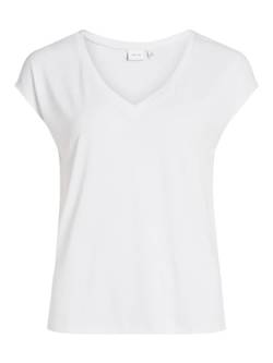 Vila T-Shirt Kurzarm Basic V Ausschnitt Top Dehnbares Oberteil Einfarbig VIMODALA, Farben:Weiß, Größe:L von Vila