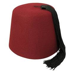 Village Hats Kastanienbrauner Fez Hut mit Schwarzer Troddel - L von Village Hats